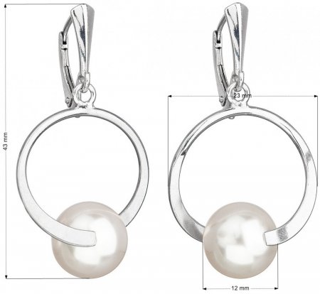 Strieborné náušnice visiace s perlou Swarovski biele okrúhle 31223.1 Biela