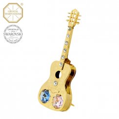 Kovová pozlátená figúrka Gitara s farebnými kryštálmi Swarovski Elements