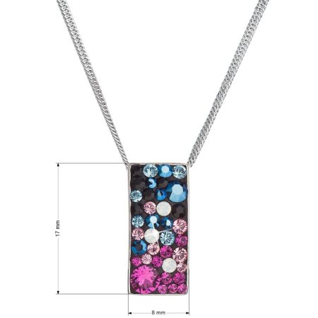 Stříbrný náhrdelník se Swarovski krystaly růžovo modrý obdélník 32074.4 Galaxy