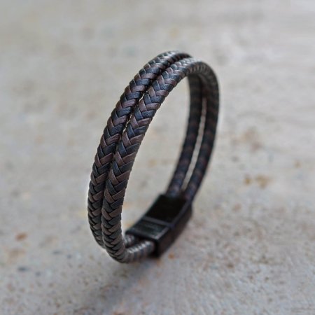 Náramek pánský s koženkovými pásky a sponou na magnet 43035.3 hnědý