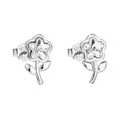 Strieborné náušnice pecka s kryštálmi Swarovski biela kvietka 31256.1 Krystal