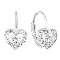 Stříbrné náušnice visací se zirkonem bílé srdce 11225.1
