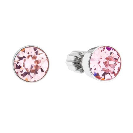 Strieborné náušnice pecka so Swarovski kryštálmi ružové okrúhle 31113.3 Light Rose
