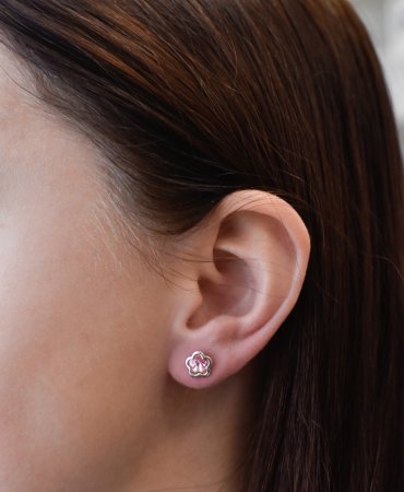 Stříbrné náušnice pecka s krystaly Swarovski růžová kytička 31255.3 Light Rose