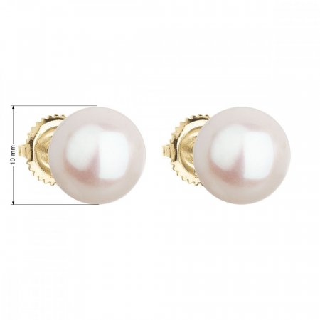 Zlaté 14 karátové náušnice pecky s bílou říční perlou 921005.1 Bílá