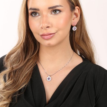 Sada šperkov s kryštálmi Swarovski náušnice a prívesok fialovej okrúhle 39107.3 Violet