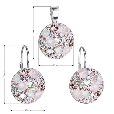 Sada šperků s krystaly Swarovski náušnice a přívěsek růžové kulaté 39117.3 Magic rose