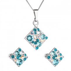 Sada šperků s krystaly Swarovski náušnice, řetízek a přívěsek modrý kosočtverec 39126.3 Turquoise
