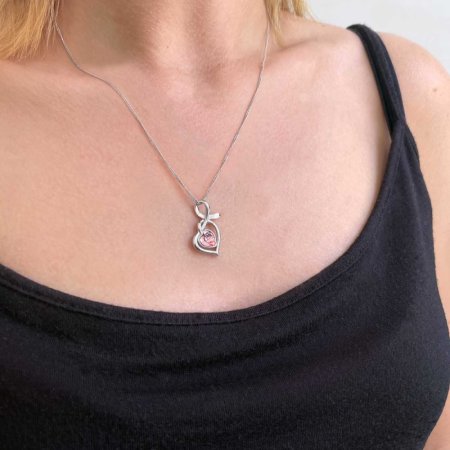 Strieborný náhrdelník so Swarovski kryštálmi srdce ružové 32071.3 Light Rose