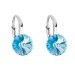 Strieborné náušnice visiace s kryštálmi Swarovski modré okrúhle 31229.3 Aqua