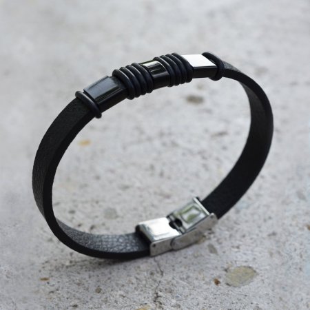 Náramek pánský z černé koženky 43034.3 černý