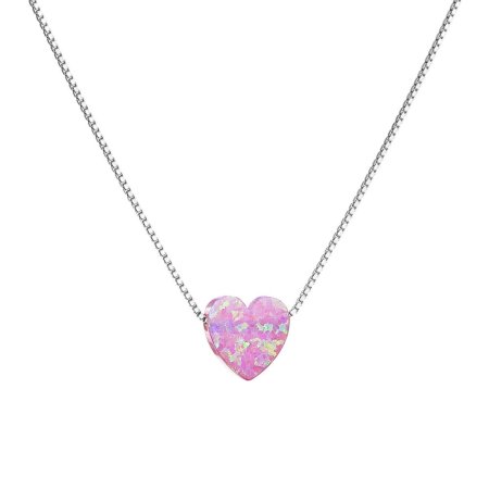 Stříbrný náhrdelník se syntetickým opálem růžové srdce 12048.3 Pink s. Opal