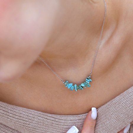 Náhrdelník s kamenem tyrkys 42037.3 ocel