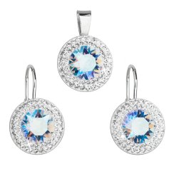 Sada šperkov s kryštálmi Swarovski náušnice a prívesok modrej okrúhle 39107.5 Light Sapphire Shimmer