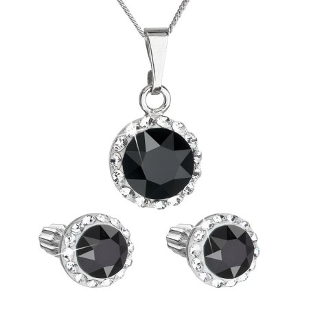 Súprava šperkov s kryštálmi Swarovski náušnice a prívesok čierne okrúhle 39352.3 Jet