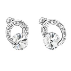 Stříbrné náušnice pecky s křišťály Preciosa bílé kulaté 31239.1 Krystal