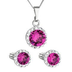 Súprava šperkov s kryštálmi Swarovski náušnice a prívesok ružové okrúhle 39352.3 Fuchsia