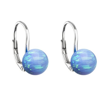 Strieborné visiace náušnice so syntetickým opálom svetlo modré okrúhle 11245.3 Lt. Blue s. Opal