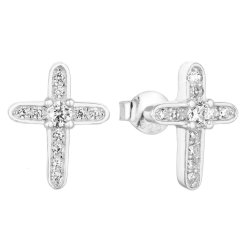 Stříbrné náušnice pecka se zirkonem bílý křížek 11072.1