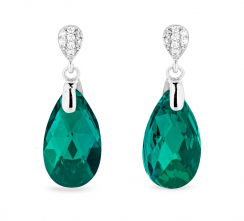 Stříbrné náušnice s krystaly Swarovski Elements zelená kapka Dainty Drop KW610616EM Emerald