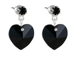 Náušnice so Swarovski Elements čierne srdiečko Jet 14 mm