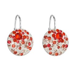 Strieborné náušnice visiace s kryštálmi Swarovski mix farieb oranžová okrúhle 31176.3 sanset