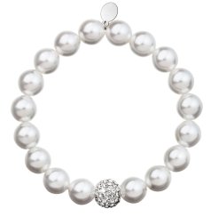 Perlový náramek bílý s křišťály Preciosa 33074.1 Bílý