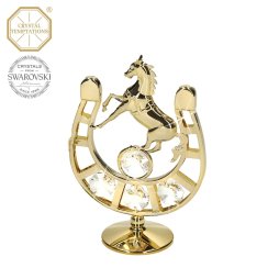 Kovová pozlátená figúrka Podkova s bielymi kryštálmi Swarovski Elements