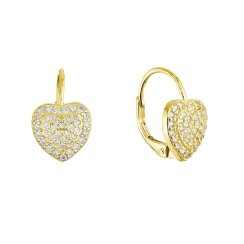 Pozlacené stříbrné náušnice třpytivé srdce 11714.1