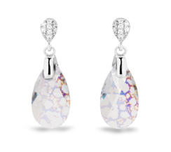 Stříbrné náušnice s krystaly Swarovski Elements měnivá kapka Dainty Drop KW610616WP White Patina