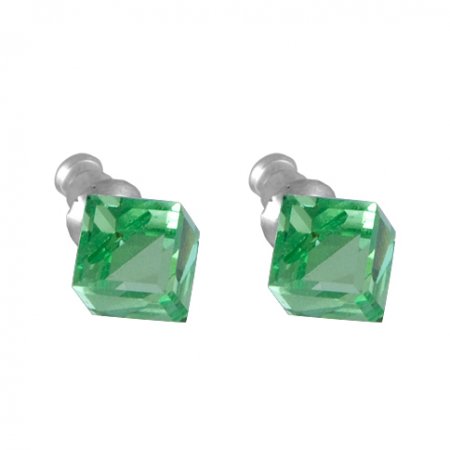Náušnice zelené so Swarovski Elements kocka Peridot 8 mm