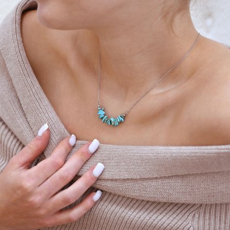 Náhrdelník s kamenem tyrkys 42037.3 ocel