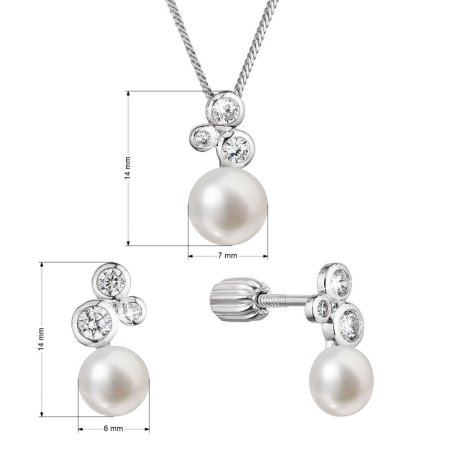 Perlová súprava so zirkónmi a bielou riečnou perlou 29062.1B
