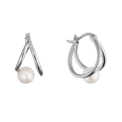 Strieborné náušnice kruhy s bielou riečnou perlou 21130.1