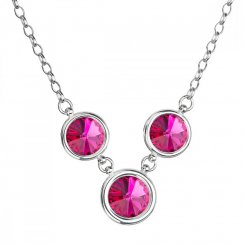 Stříbrný náhrdelník se Swarovski krystaly růžový kulatý 32033.3 fuchsia