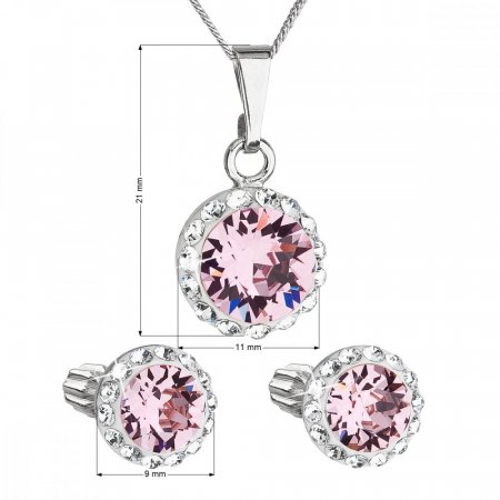 Sada šperků s krystaly Swarovski náušnice, řetízek a přívěsek růžové kulaté 39352.3 Light Rose