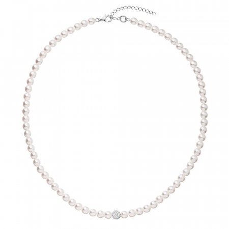 Perlový náhrdelník biely s krištáľmi Preciosa 32063.1