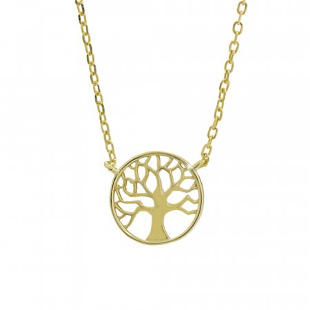 Stříbrný náhrdelník s přívěskem v motivu stromu života ve zlaté barvě