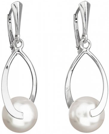 Stříbrné náušnice visací s perlou Swarovski bílé kulaté 31225.1 Bílá