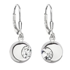 Strieborné náušnice visiace s kryštálmi Swarovski biele okrúhle 31260.1 Kryštál
