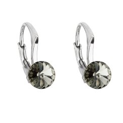 Strieborné náušnice visiace s kryštálmi Swarovski šedej okrúhle 31230.3 Black Diamond