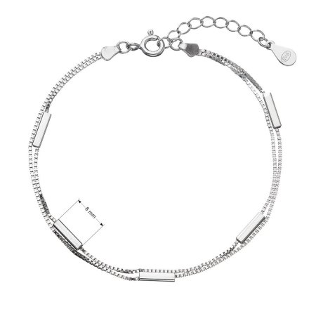 Strieborný náramok dvojitá retiazka s obdĺžnikmi 63005