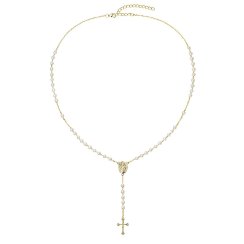 Pozlátený ruženec s bielymi riečnymi perlami 22062.1