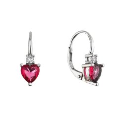 Stříbrné visací náušnice srdíčka 11650.3 ruby