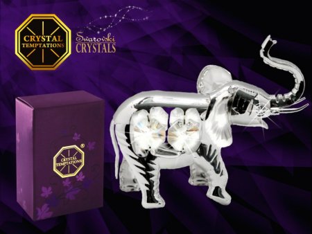 Kovová postříbřená figurka Velký slon s bílými krystaly Swarovski Elements