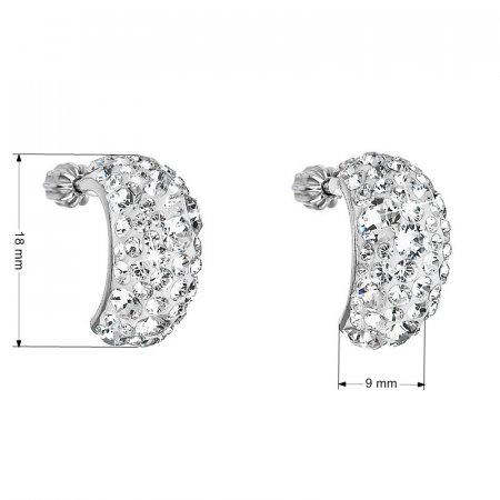 Stříbrné náušnice visací s krystaly Swarovski bílý půlkruh 31164.1 Krystal