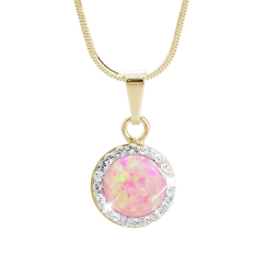 Pozlacený stříbrný náhrdelník s kulatým opálem a krystaly Swarovski Elements Rose