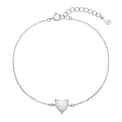 Stříbrný náramek se syntetickým opálem bílé srdce 13088.1 white