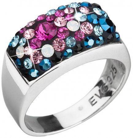 Strieborný prsteň s kryštálmi Swarovski mix farieb modrá ružová 35014.4 Galaxy