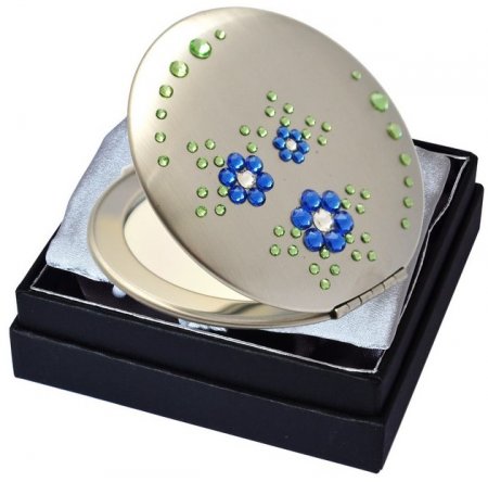 Kozmetické vreckové zrkadlo sa Swarovski Elements Flowers II modré EL-15